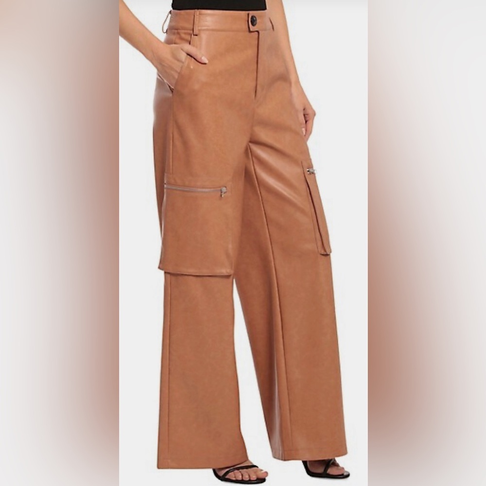 Avec Les Filles High Rise Faux Leather Cargo Pants, Summer Whiskey